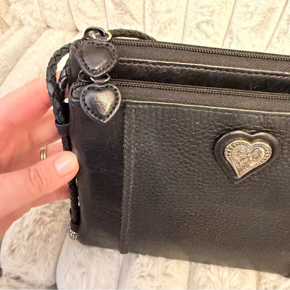 Brighton black pebble leather crossbody bag with a silver heart accent - Picture 4 of 8